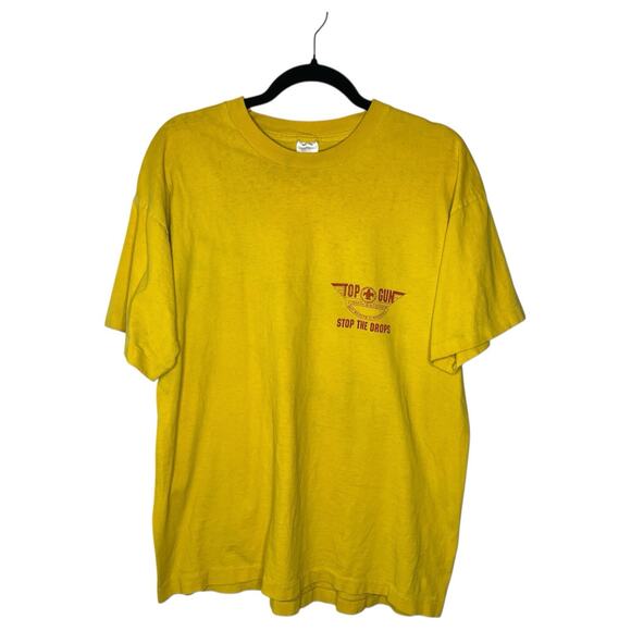 Vtg Boy Scouts BSA Top Gun Single Stitch Stop the Drop T-Shirt Yellow Adult XL - Picture 1 of 6